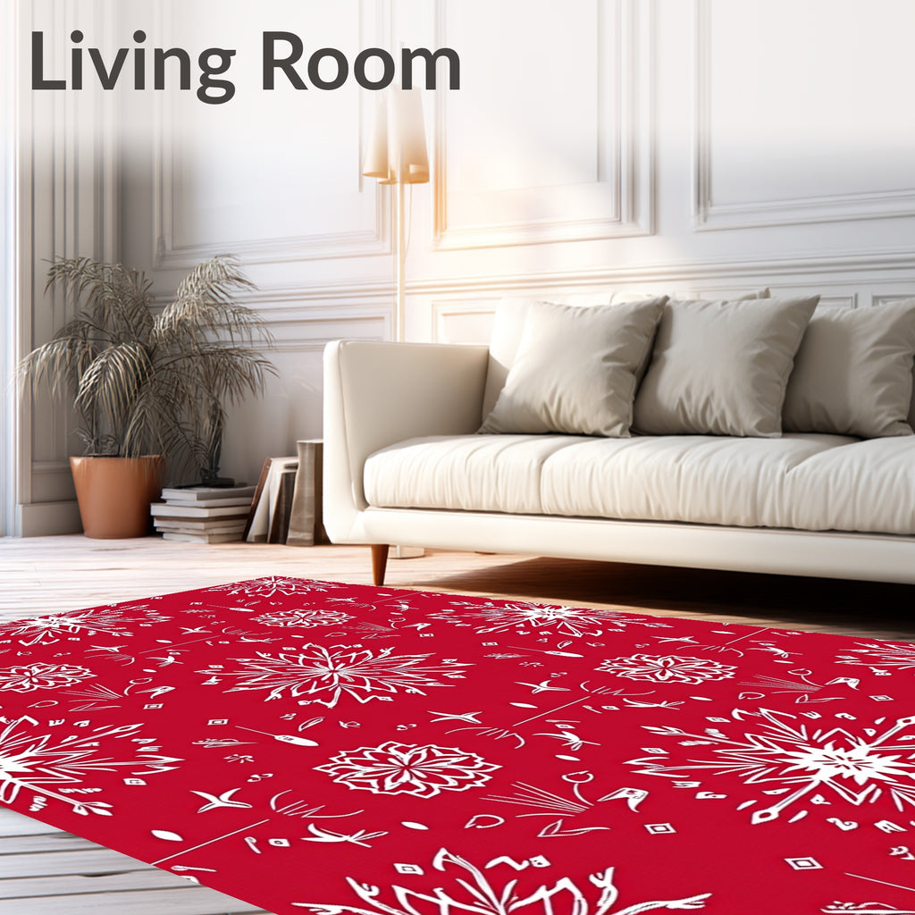 Crimson White Snowflake Starburst Rug