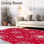 Crimson White Snowflake Starburst Rug