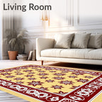 Deep Red Floral Medallion Cream Rug