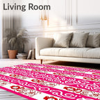 Pink White Whimsical Character Stripe Rug