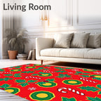 Festive Red Holly Candy Cane Snowflakes Rug