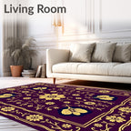 Deep Plum Yellow Floral Medallion Rug