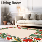 Red Berry Branch Foliage Border Rug