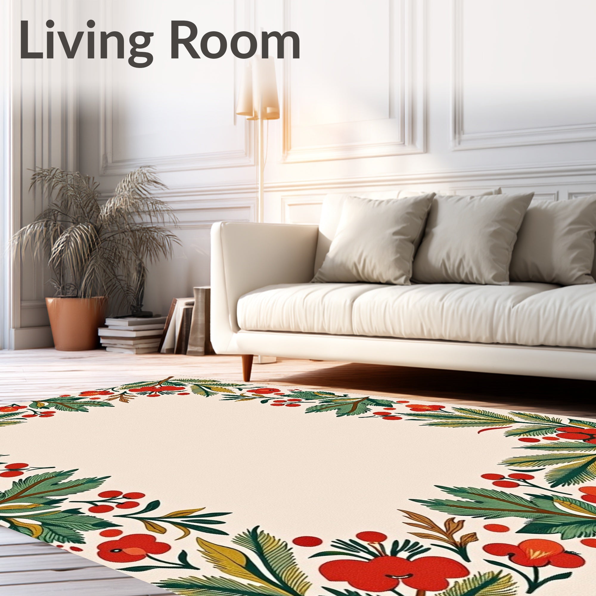 Red Berry Branch Foliage Border Rug