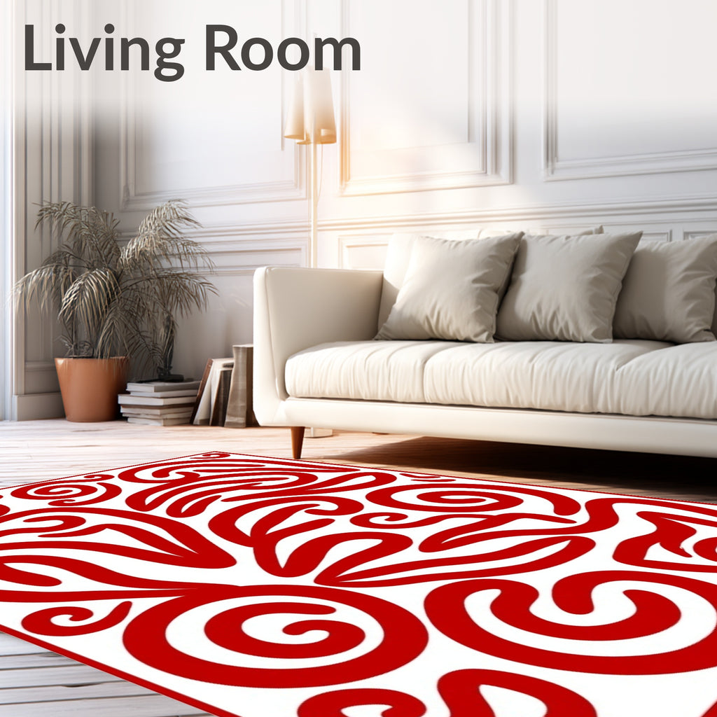 Chic Red Swirl Abstract Rug