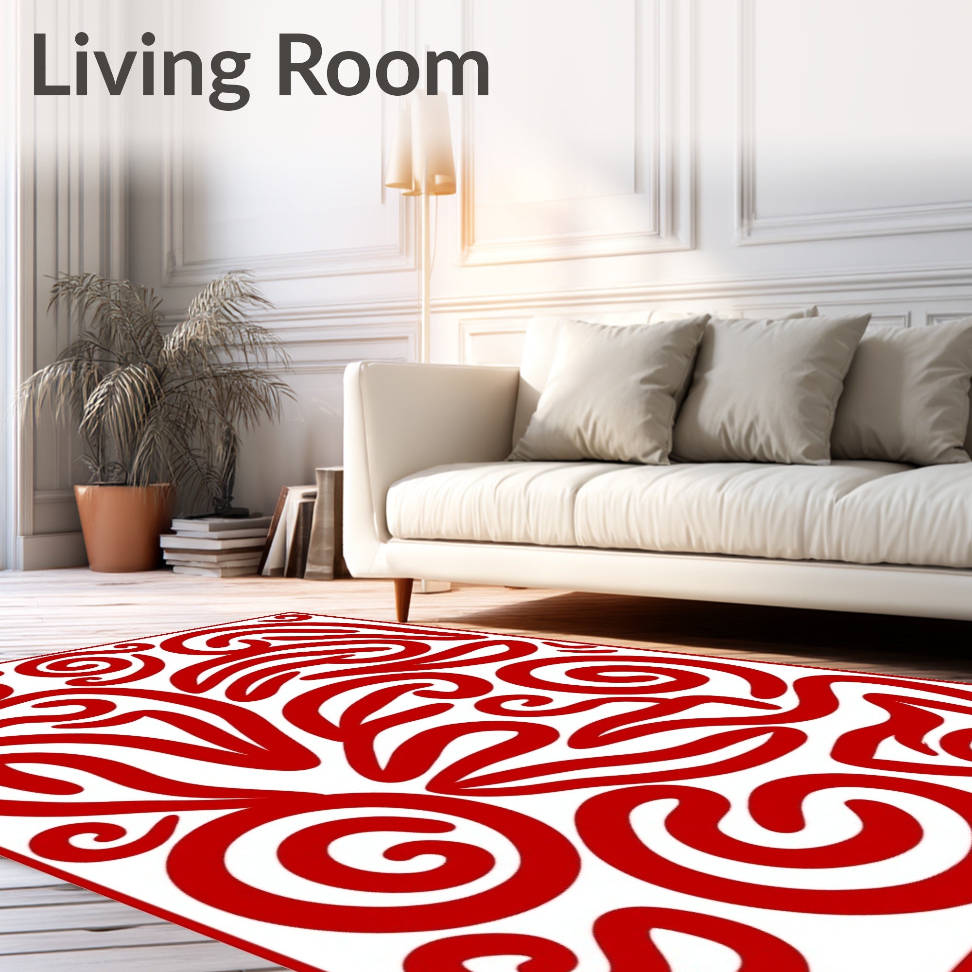 Chic Red Swirl Abstract Rug