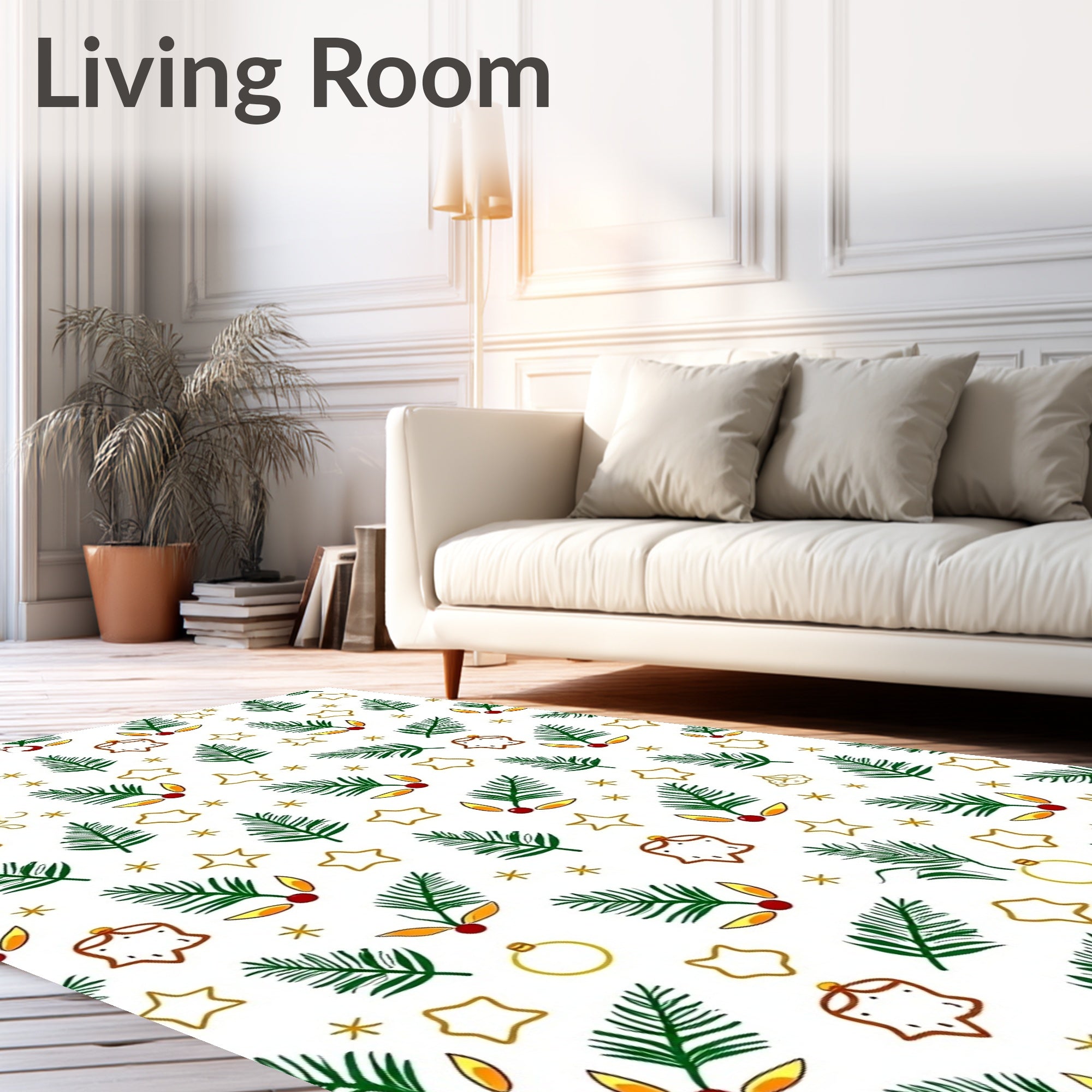 Festive Green Pine Holly Stars Rug