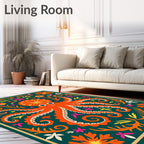 Whimsical Orange Octopus Folk Art Rug
