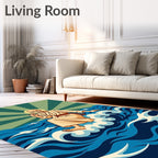 Calm Monk Riding Cloud Ocean Waves Rug
