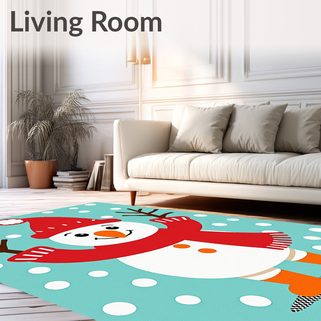 Festive Red Snowman White Dots Rug