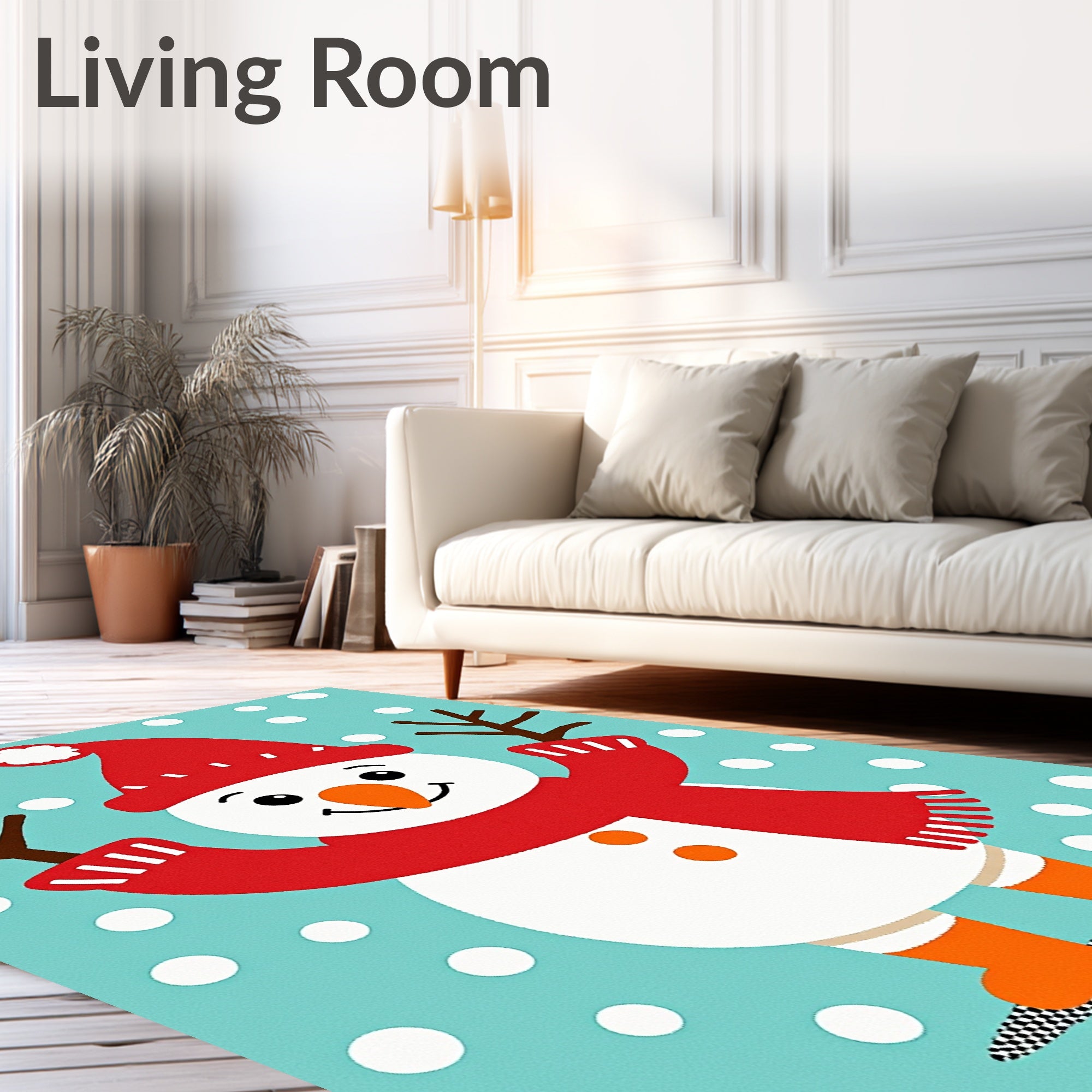 Festive Red Snowman White Dots Rug