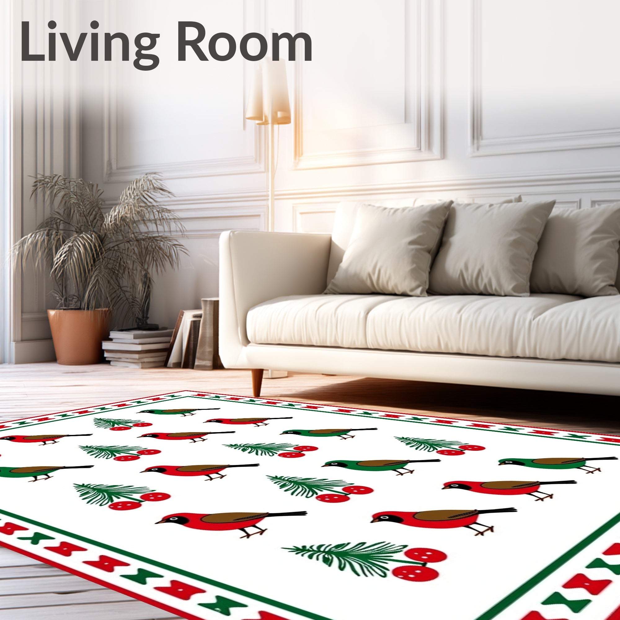 Red Green Birds And Berries Repeat Rug