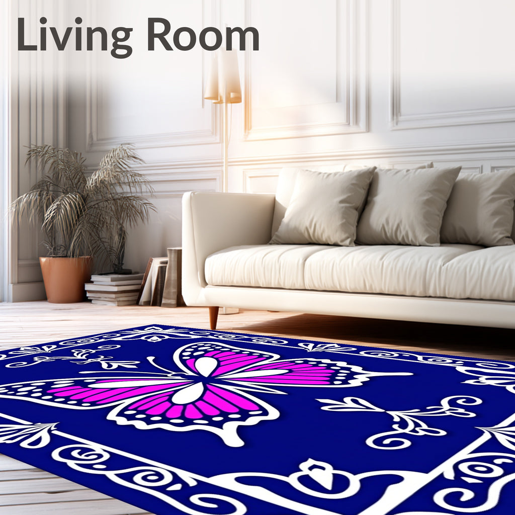 Bright Fuchsia Butterfly Ornamental Tile Rug