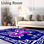 Bright Fuchsia Butterfly Ornamental Tile Rug