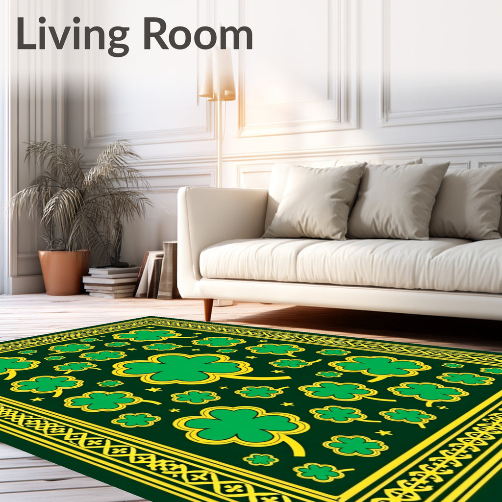Emerald Green Clover Scatter Border Rug