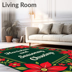 Red Poinsettia Floral Border Rug