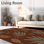 Earthy Red Leaf Berry Pinecone Scatter Rug