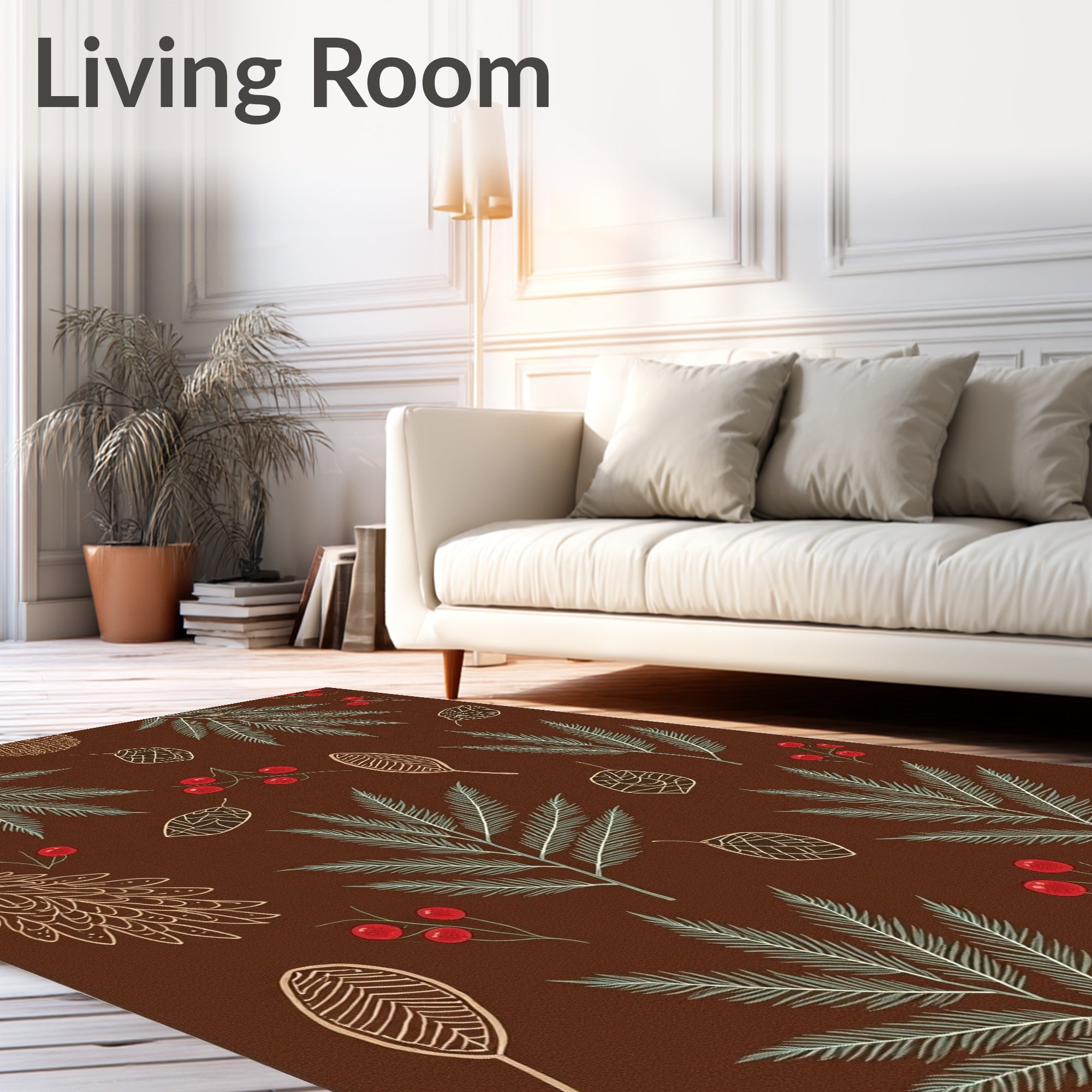 Earthy Red Leaf Berry Pinecone Scatter Rug