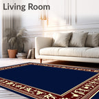 Deep Blue Folk Art Animal Border Rug