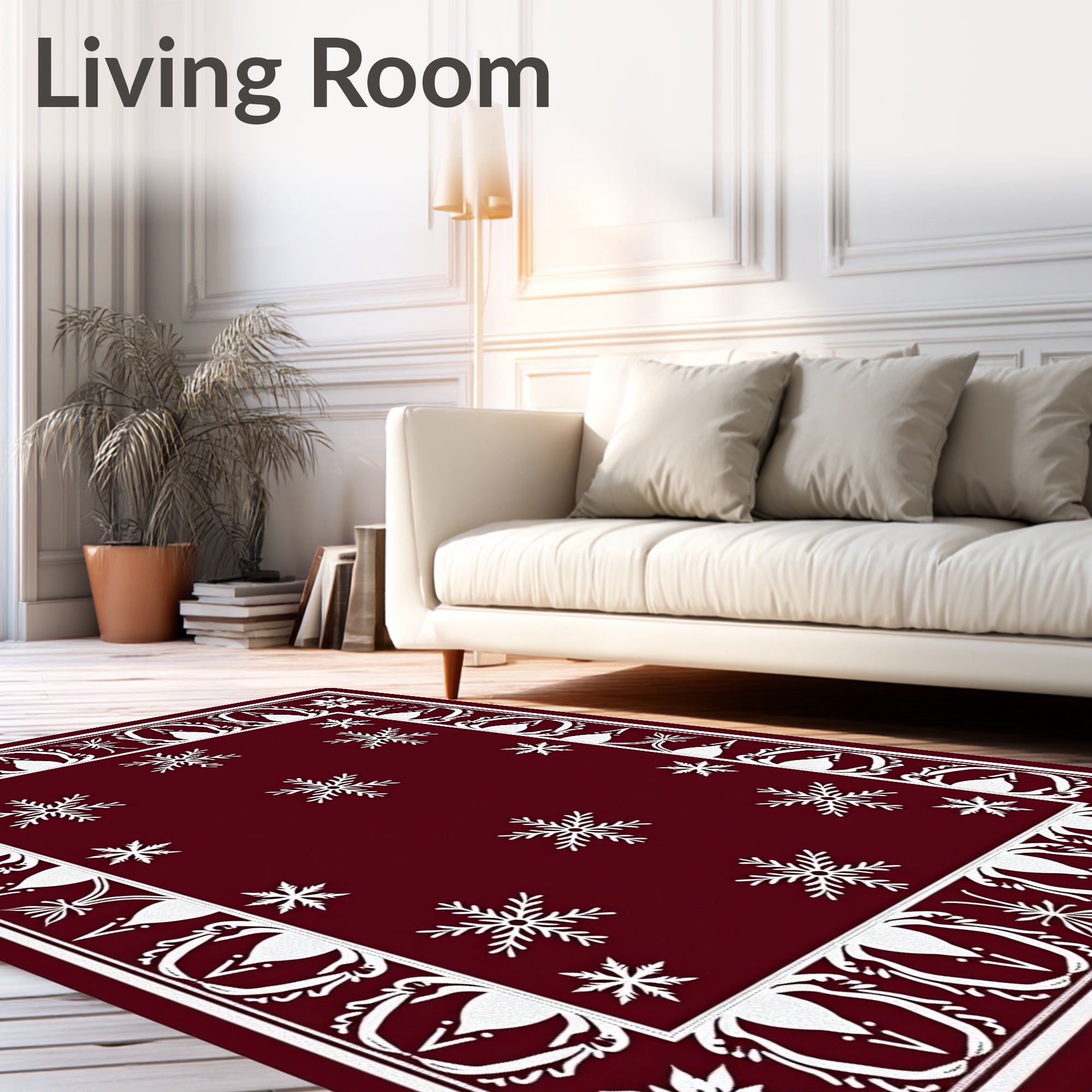 Crimson Snowflake Borders Rug