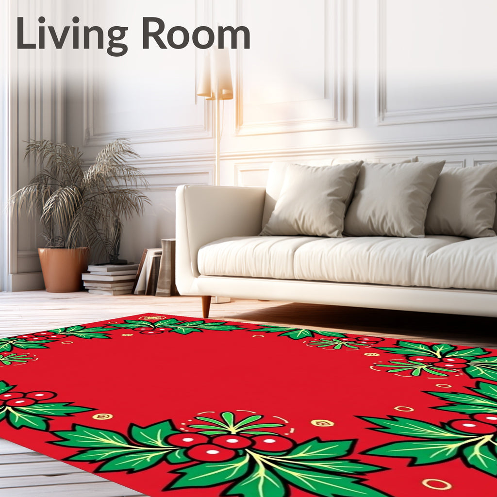 Vibrant Red Holly Berry Garland Rug