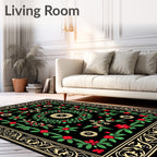 Black Floral Vines Medallion Rug