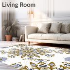 Gold Blue Floral Medallion Symmetry Rug