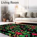 Bold Scarlet Floral Garden Black Rug