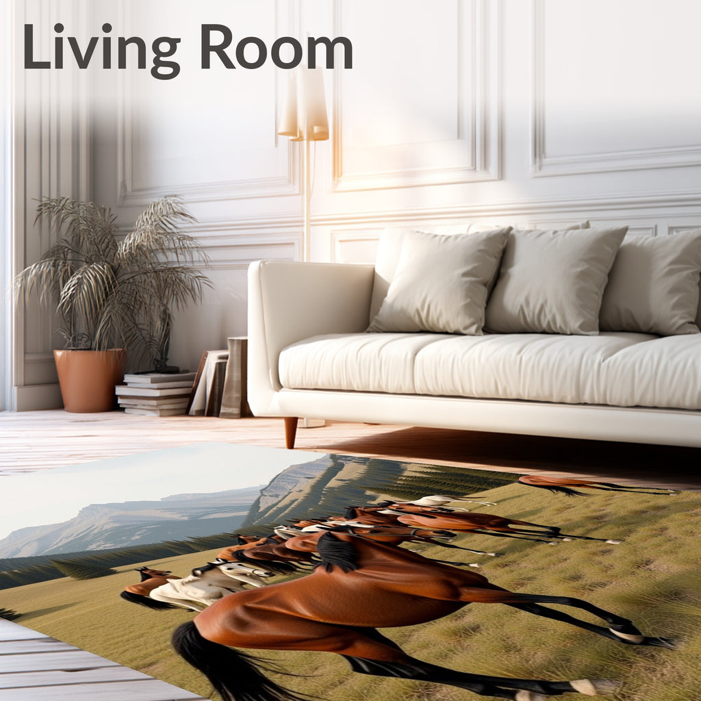 Majestic Horse Herd Mountain Landscape Rug