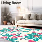 Vibrant Pink Teal Floral Branch Rug