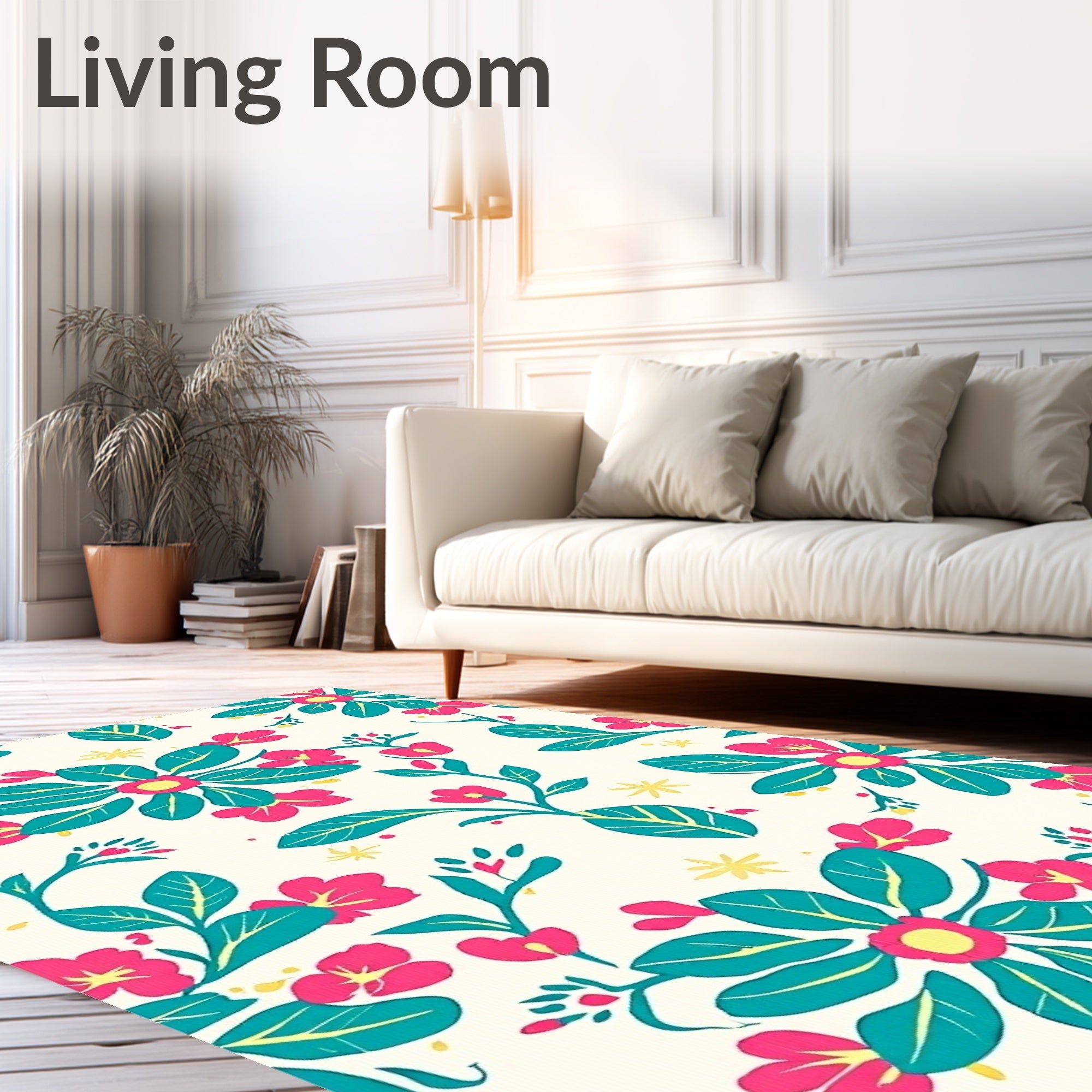 Vibrant Pink Teal Floral Branch Rug