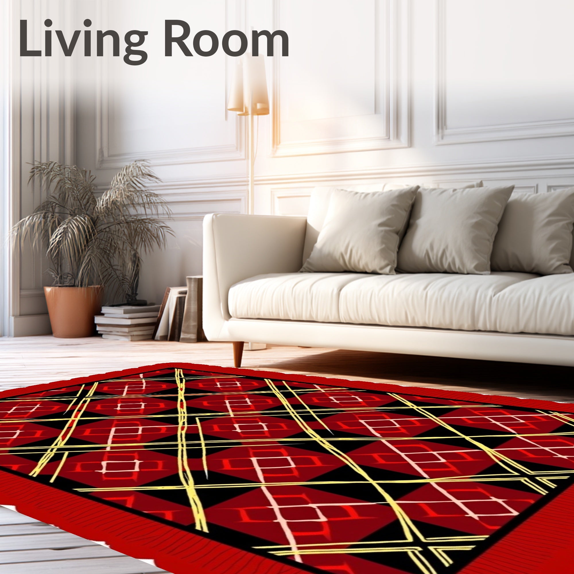 Red Yellow Black Diamond Overlay Rug