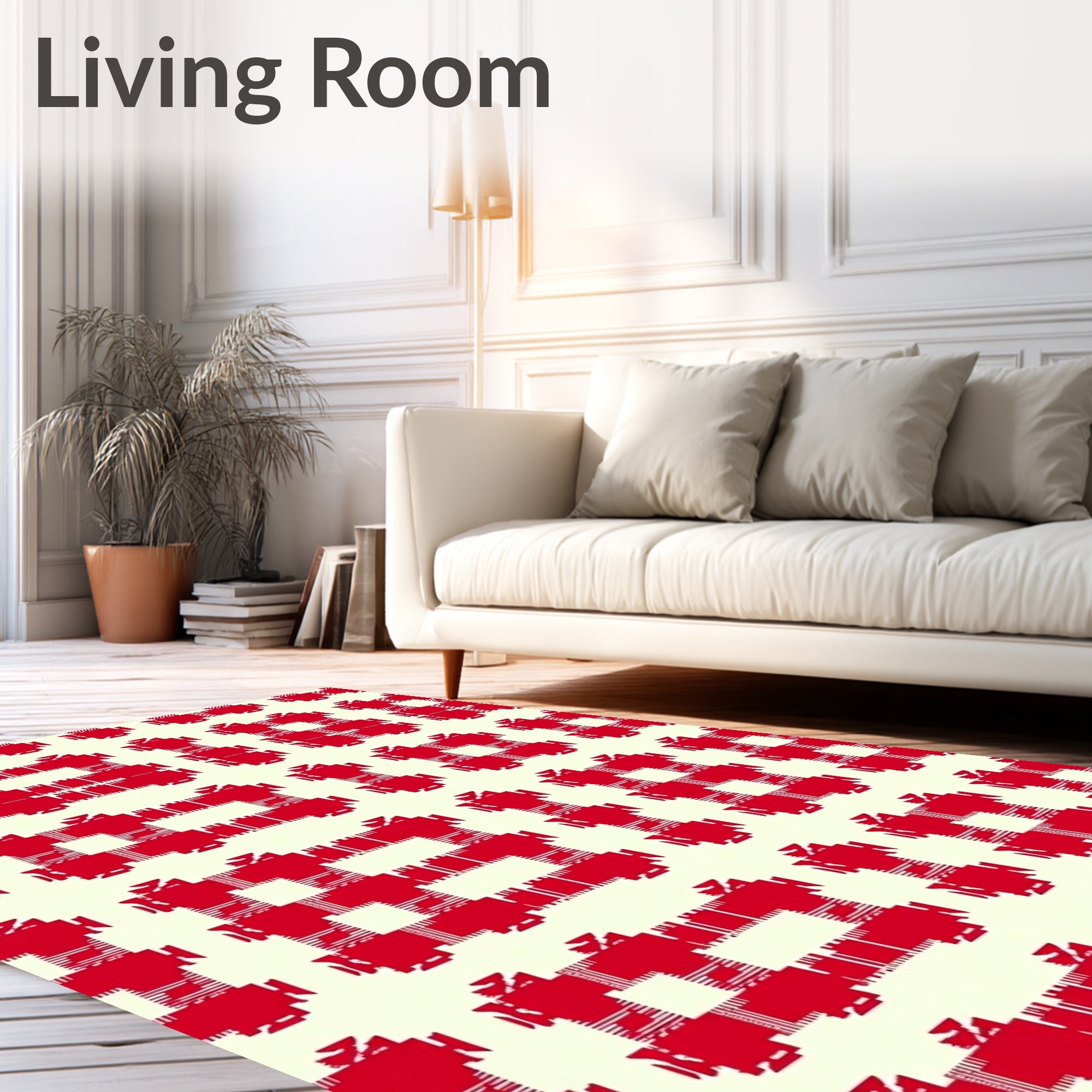 Red Checkered Square Fabric Rug