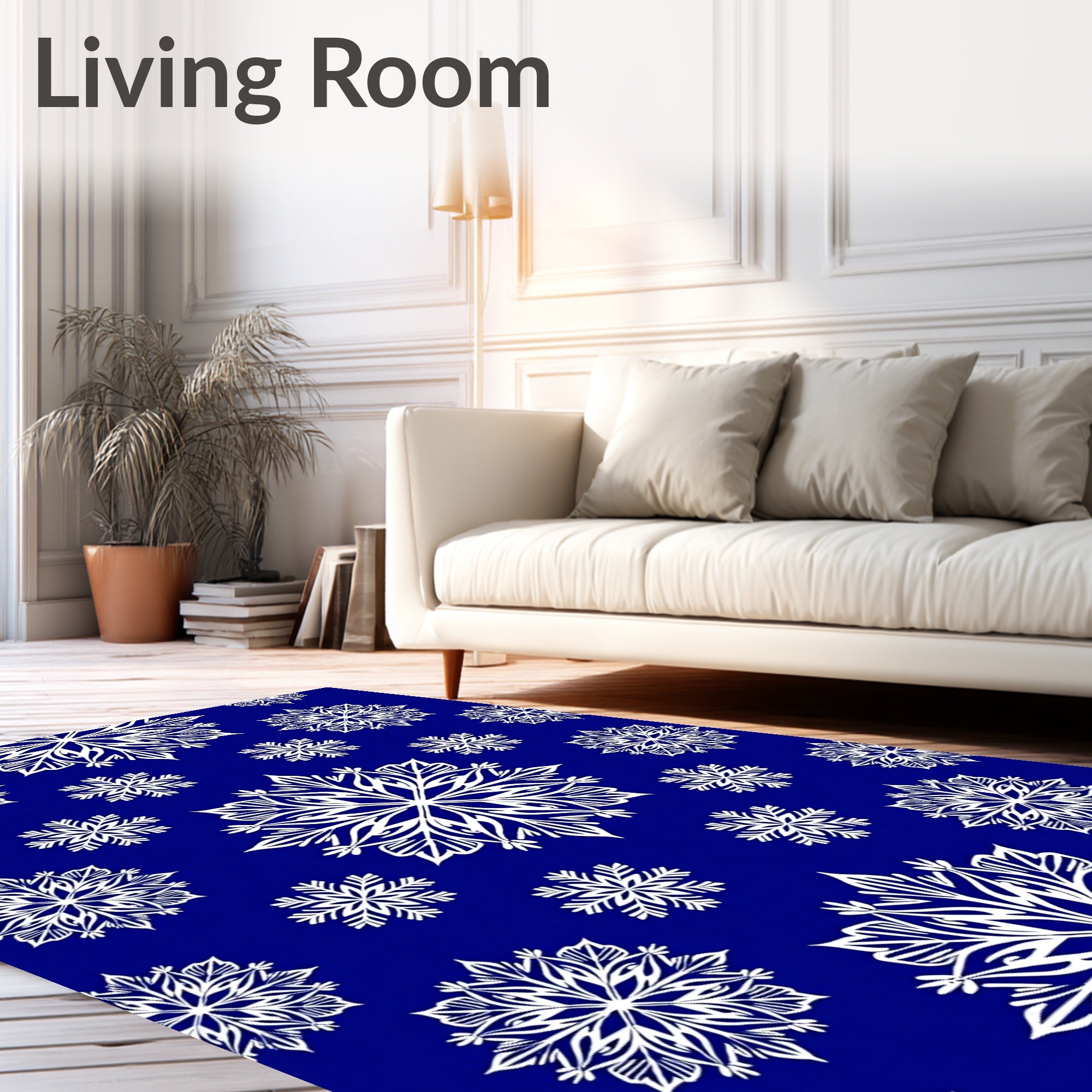 White Snowflake Medallion Cobalt Blue Rug