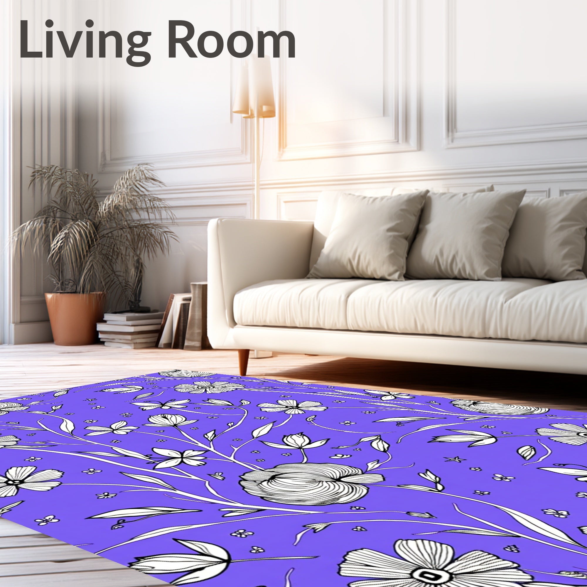 Purple Meadow Floral Outline Rug