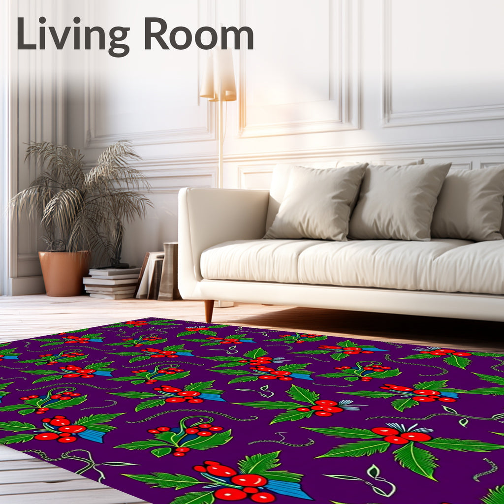 Vibrant Red Berry Holly Sprigs Rug