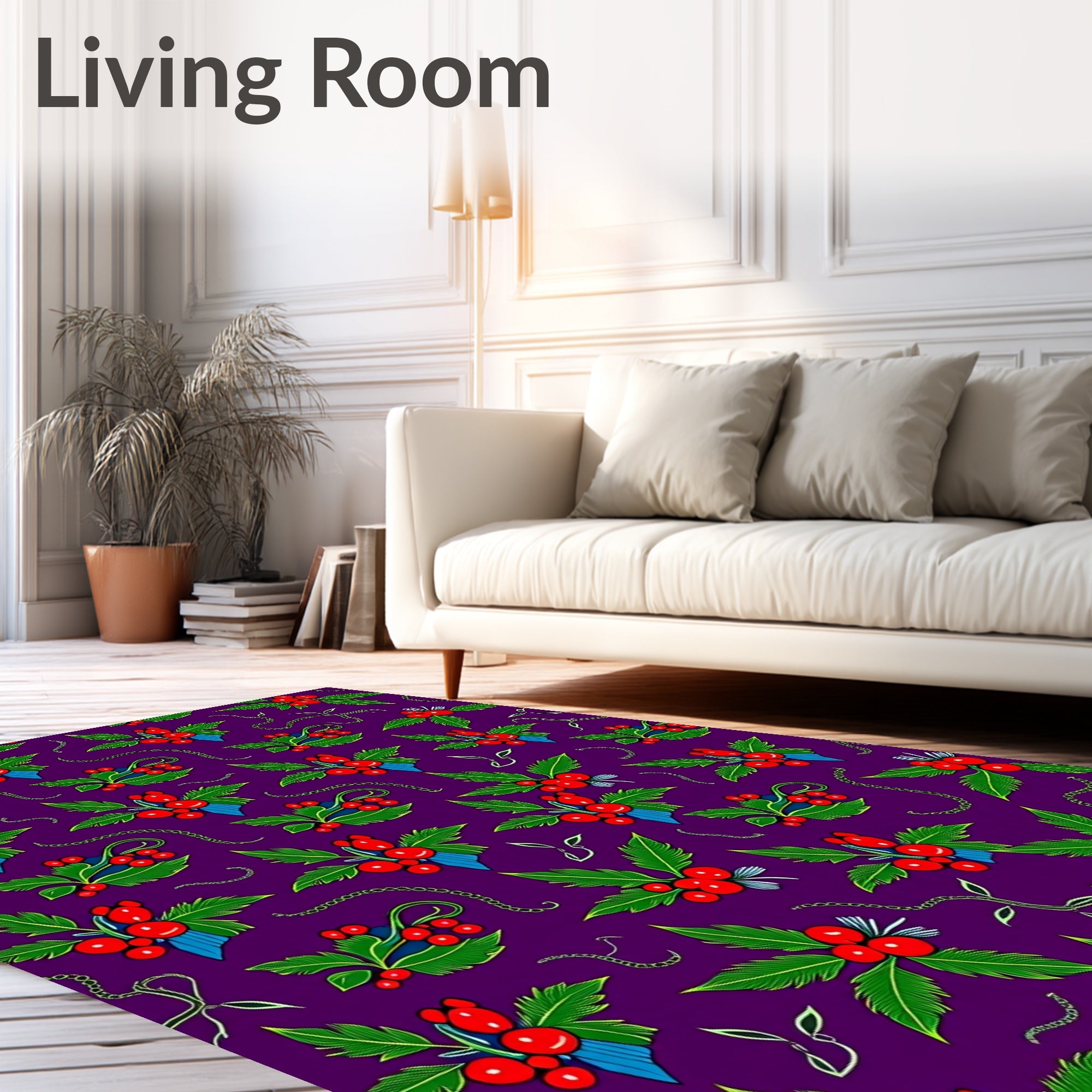 Vibrant Red Berry Holly Sprigs Rug