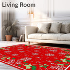 Festive Red Snowflake Holly Border Rug
