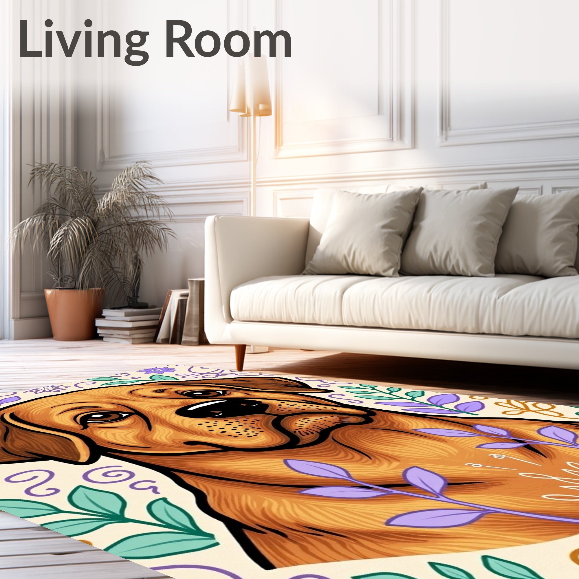 Golden Retriever Floral Whimsy Rug