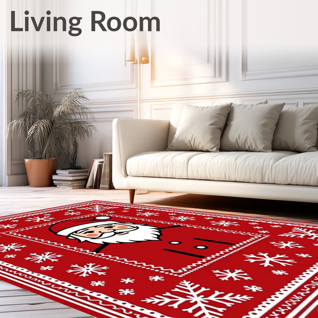 Red Santa Claus Snowflake Border Rug