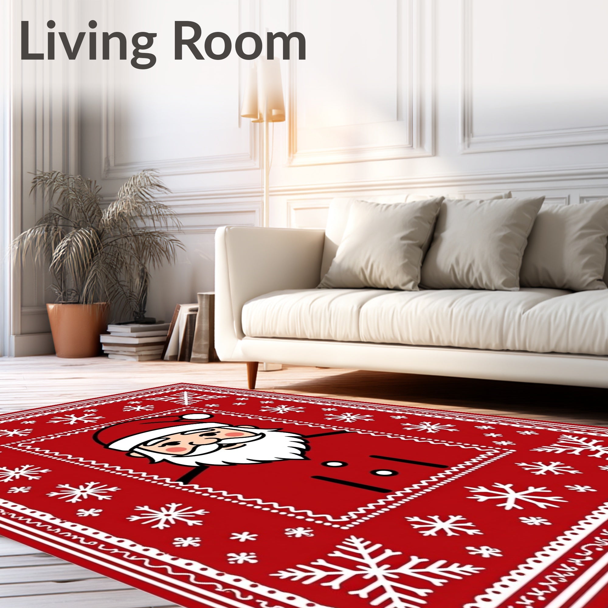 Red Santa Claus Snowflake Border Rug