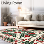 Classic Red Green Floral Berry Medallion Rug