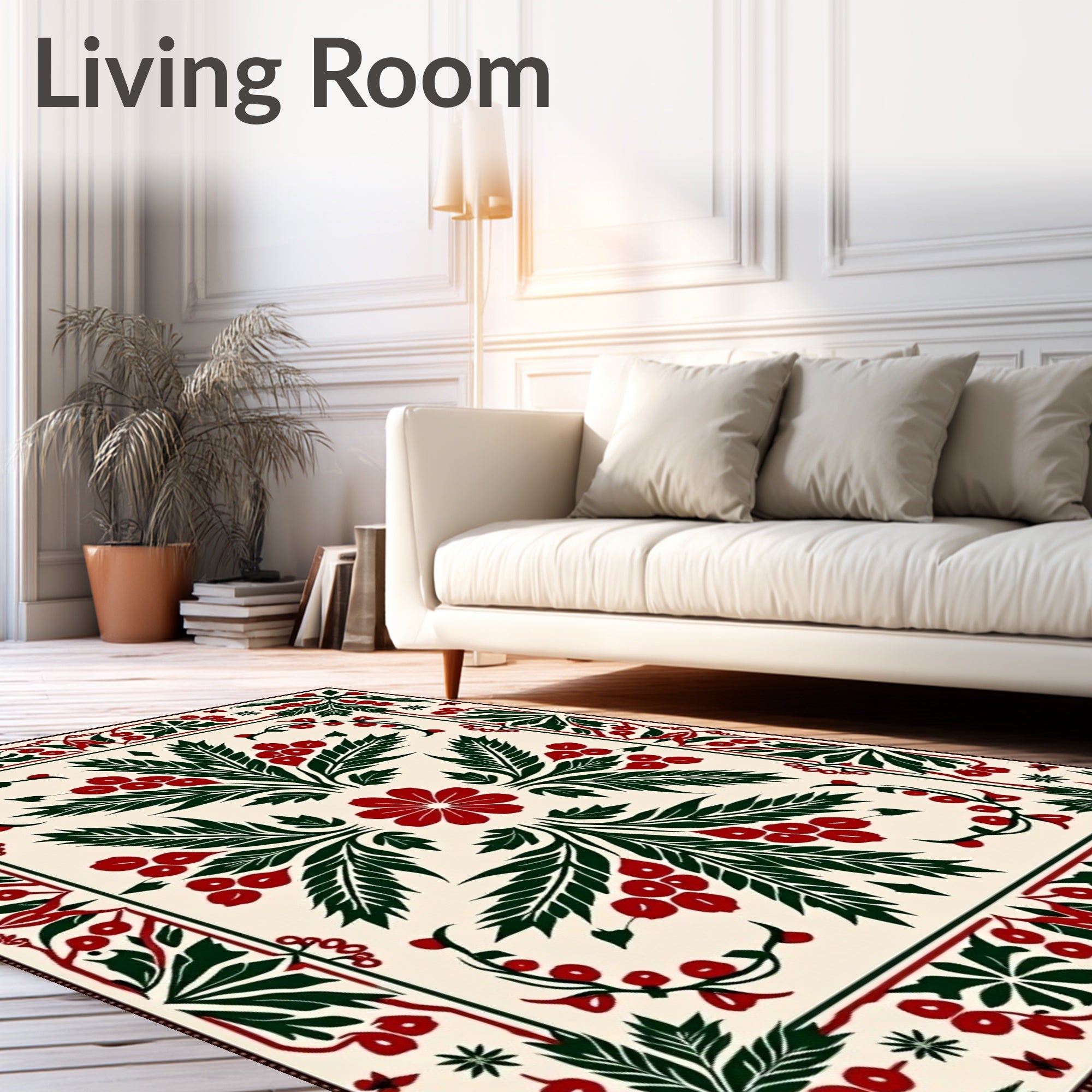 Classic Red Green Floral Berry Medallion Rug