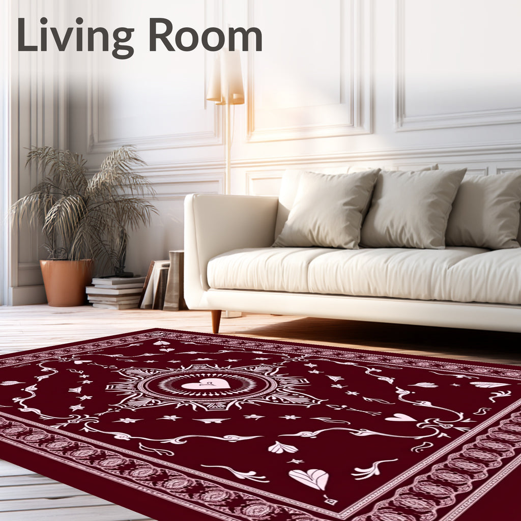 Crimson Heart Mandala Floral Border Rug