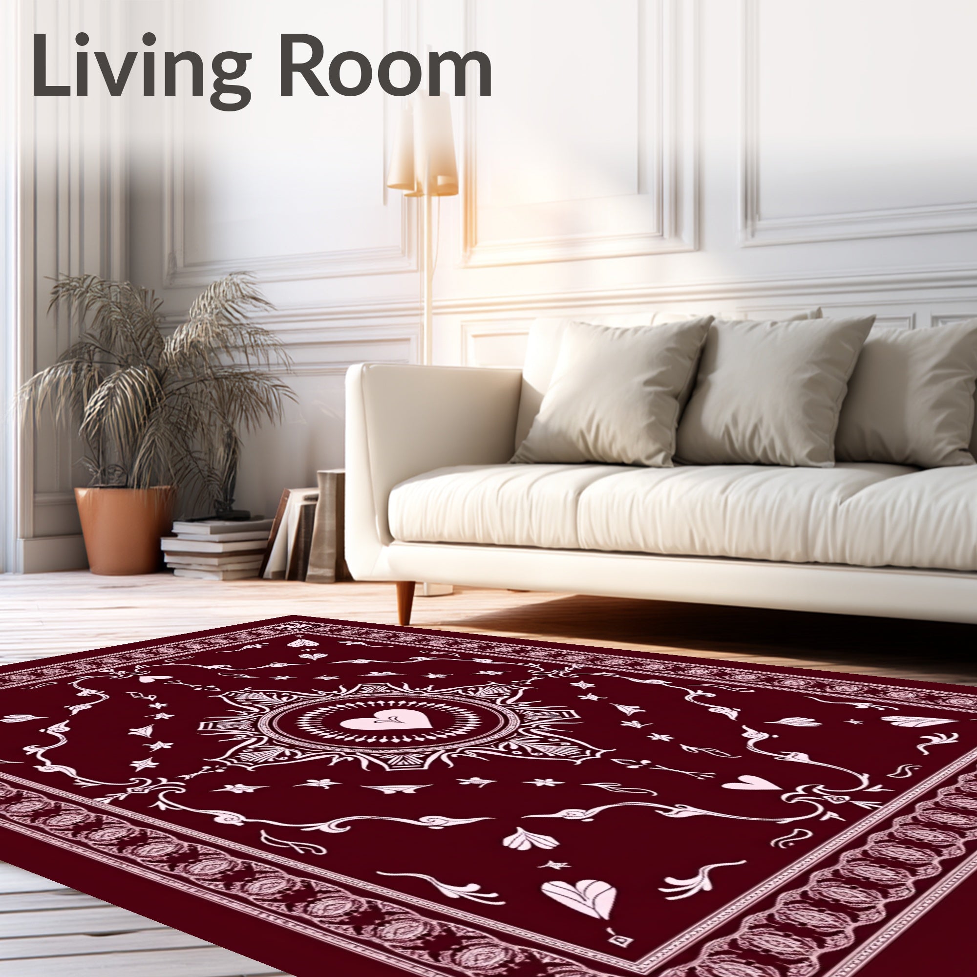 Crimson Heart Mandala Floral Border Rug