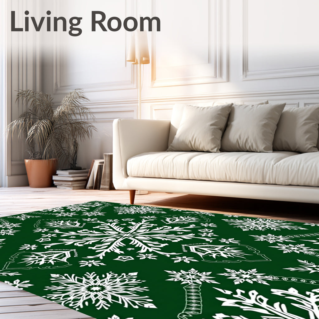 Forest Green Snowflake Mandala Rug