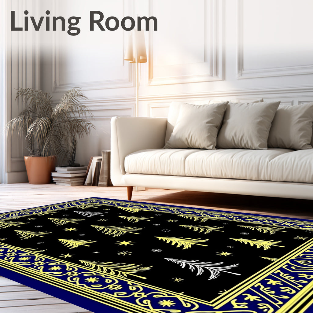 Midnight Blue Yellow Tree Garland Rug