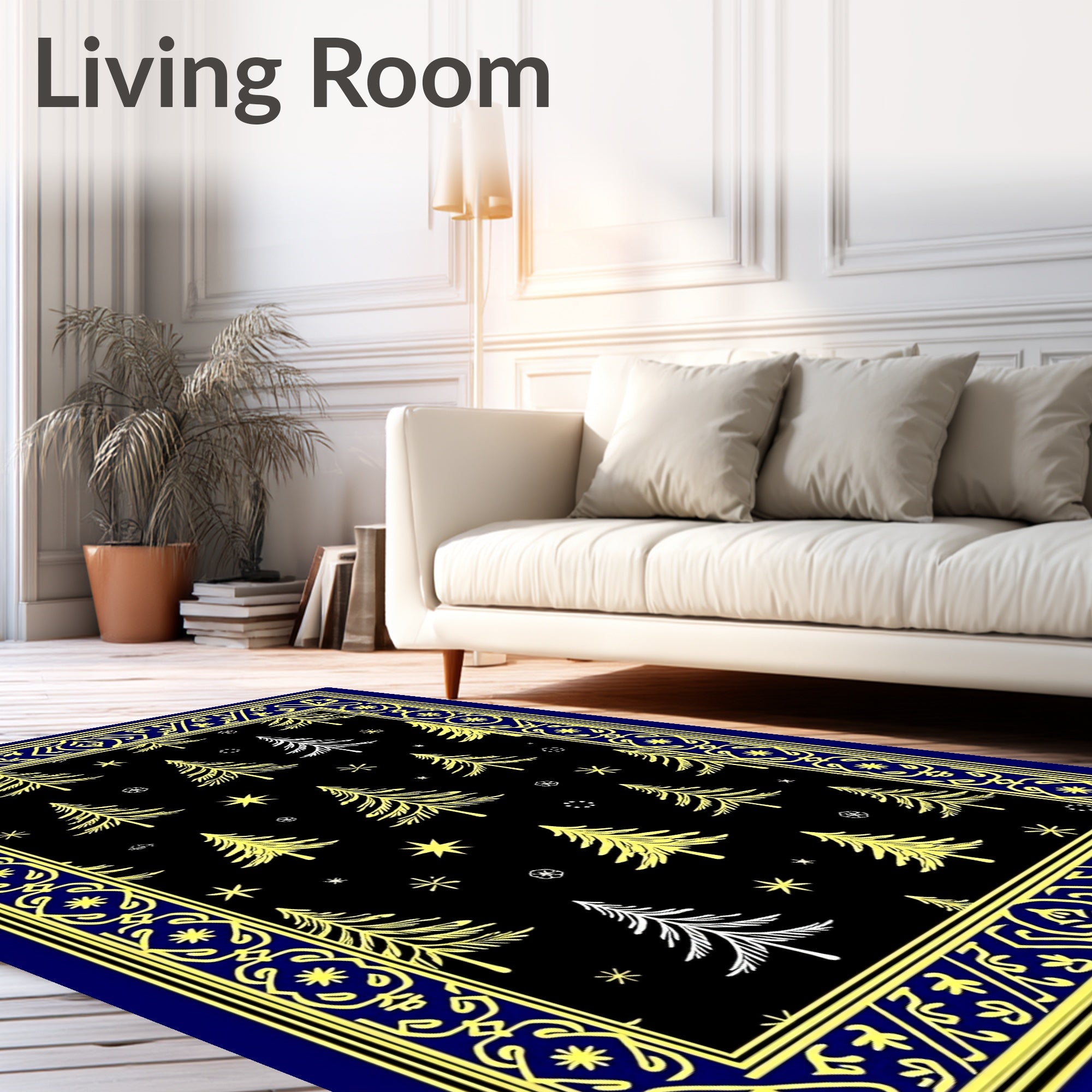 Midnight Blue Yellow Tree Garland Rug