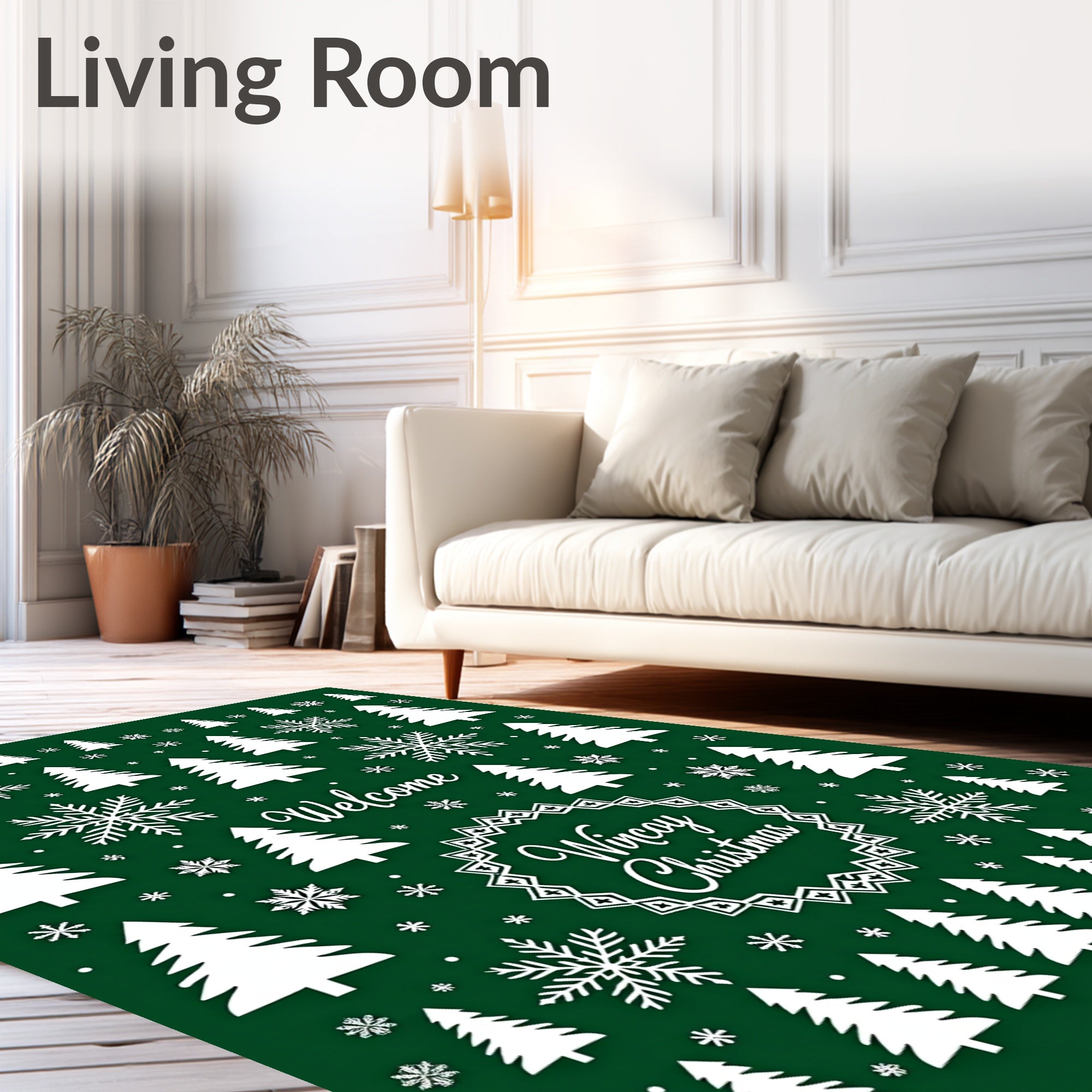 Festive Green Snowflake Tree Collection Rug