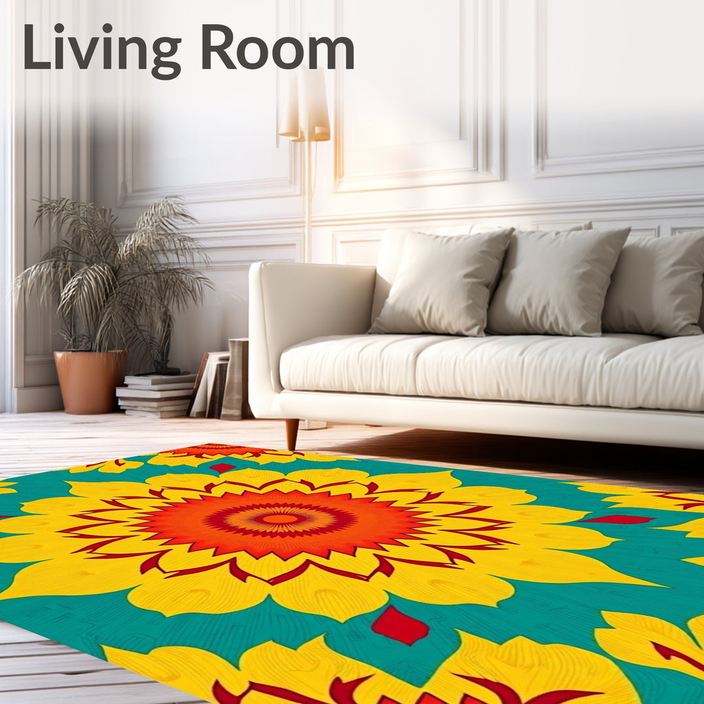 Vibrant Sunburst Floral Teal Rug